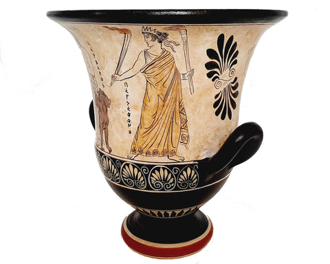 Greek Pottery Krater 26cm ,White Ground,Ades with Persephone,Perseus with Medusa - ifigeneiaceramics