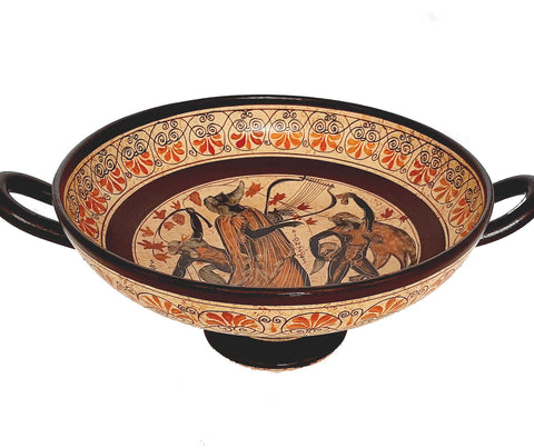 Greek Pottery  Kylix 31cm,God Dionysus with Satyrs - ifigeneiaceramics