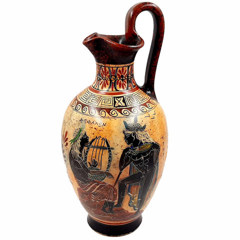 Greek Pottery Oinochoe 36cm, Aegeus with Pythia,God Apollo with God Hermes - ifigeneiaceramics