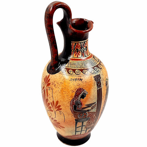 Greek Pottery Oinochoe 36cm, Aegeus with Pythia,God Apollo with God Hermes - ifigeneiaceramics