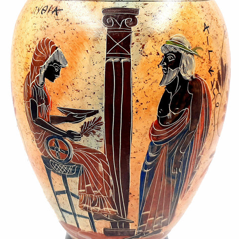 Greek Pottery Oinochoe 36cm, Aegeus with Pythia,God Apollo with God Hermes - ifigeneiaceramics