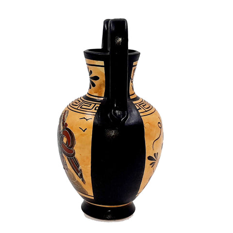 Greek Pottery Pot,Black Figure Amphora 16cm,Showing God Apollo - ifigeneiaceramics