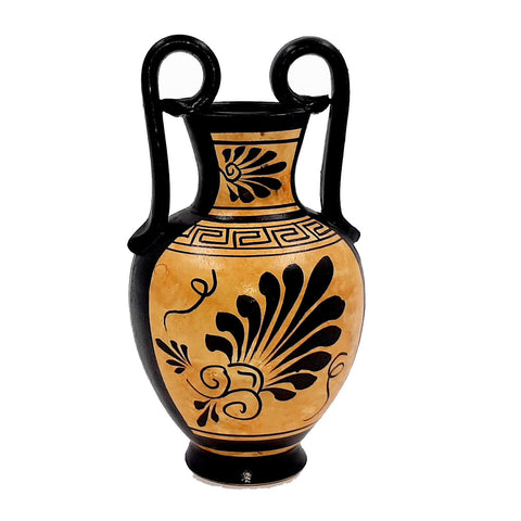 Greek Pottery Pot,Black Figure Amphora 16cm,Showing God Apollo - ifigeneiaceramics