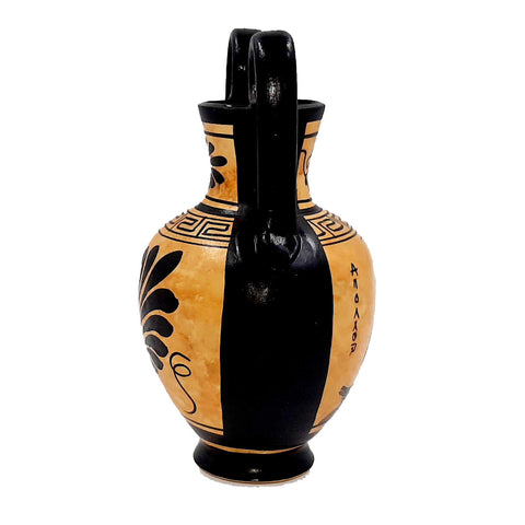 Greek Pottery Pot,Black Figure Amphora 16cm,Showing God Apollo - ifigeneiaceramics