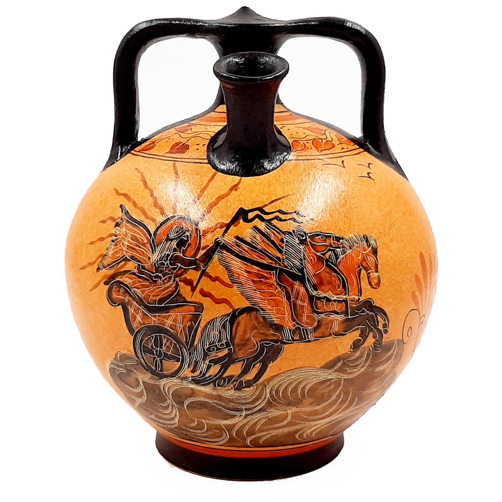 Greek Pottery Pot, Pseudostomos Amphora 22cm, Phaethon,Goddess Athena - ifigeneiaceramics