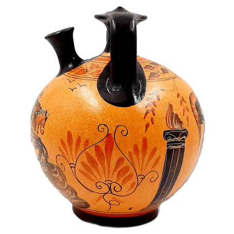 Greek Pottery Pot, Pseudostomos Amphora 22cm, Phaethon,Goddess Athena - ifigeneiaceramics