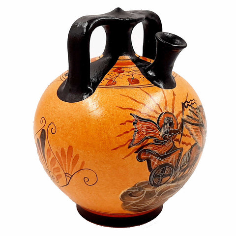 Greek Pottery Pot, Pseudostomos Amphora 22cm, Phaethon,Goddess Athena - ifigeneiaceramics