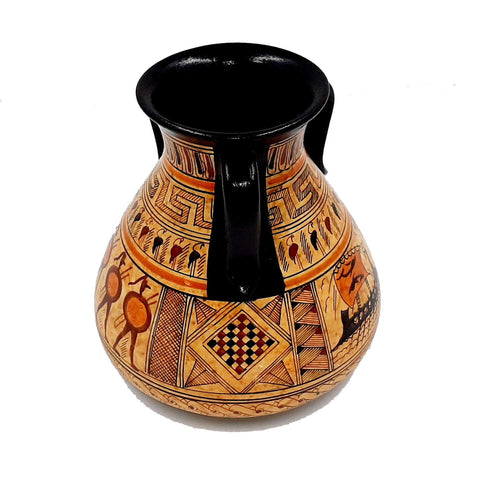 Greek Pottery Vase  15cm ,Geometric Art Painting - ifigeneiaceramics