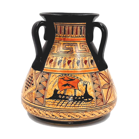 Greek Pottery Vase  15cm ,Geometric Art Painting - ifigeneiaceramics