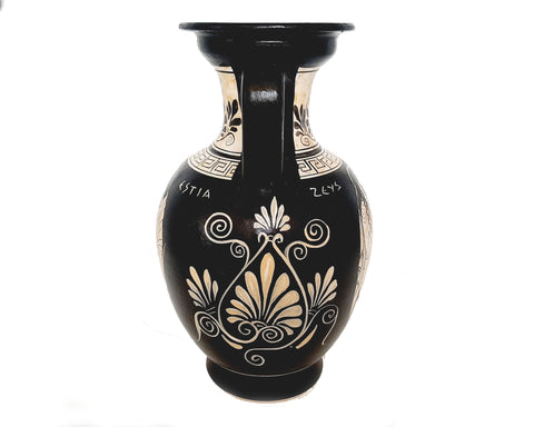 Greek Pottery Vase 22cm, white figure,Goddess Hestia and God Zeus