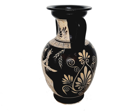 Greek Pottery Vase 22cm, white figure,Goddess Hestia and God Zeus