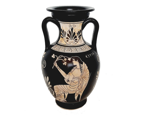 Greek Pottery Vase 22cm, white figure,Goddess Hestia and God Zeus
