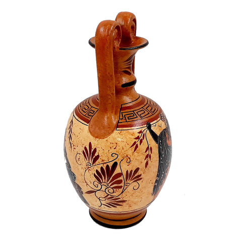 Greek Pottery Vase 24cm, Amphora with Brown shades, shows Goddess Aphrodite and Goddess Artemis - ifigeneiaceramics