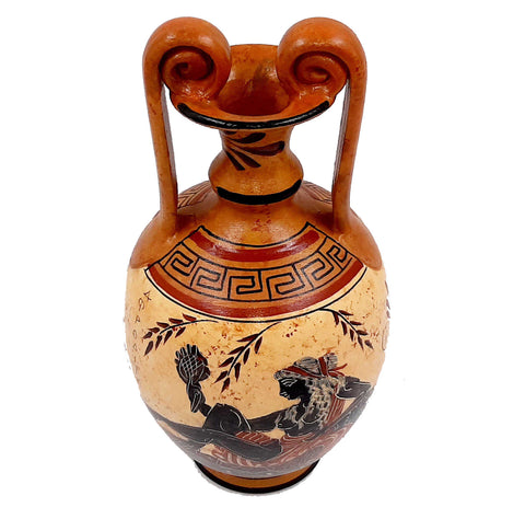 Greek Pottery Vase 24cm, Amphora with Brown shades, shows Goddess Aphrodite and Goddess Artemis - ifigeneiaceramics