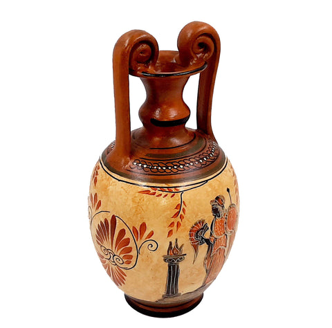 Greek Pottery Vase 24cm, Amphora with Brown shades, shows Goddess Aphrodite with Adonis