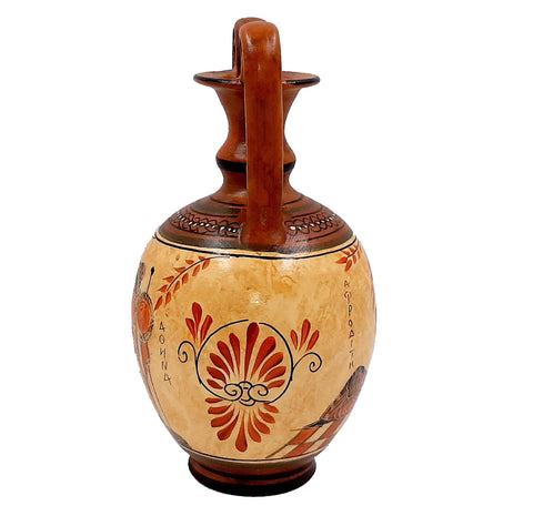 Greek Pottery Vase 24cm, Amphora with Brown shades, shows Goddess Aphrodite with Adonis