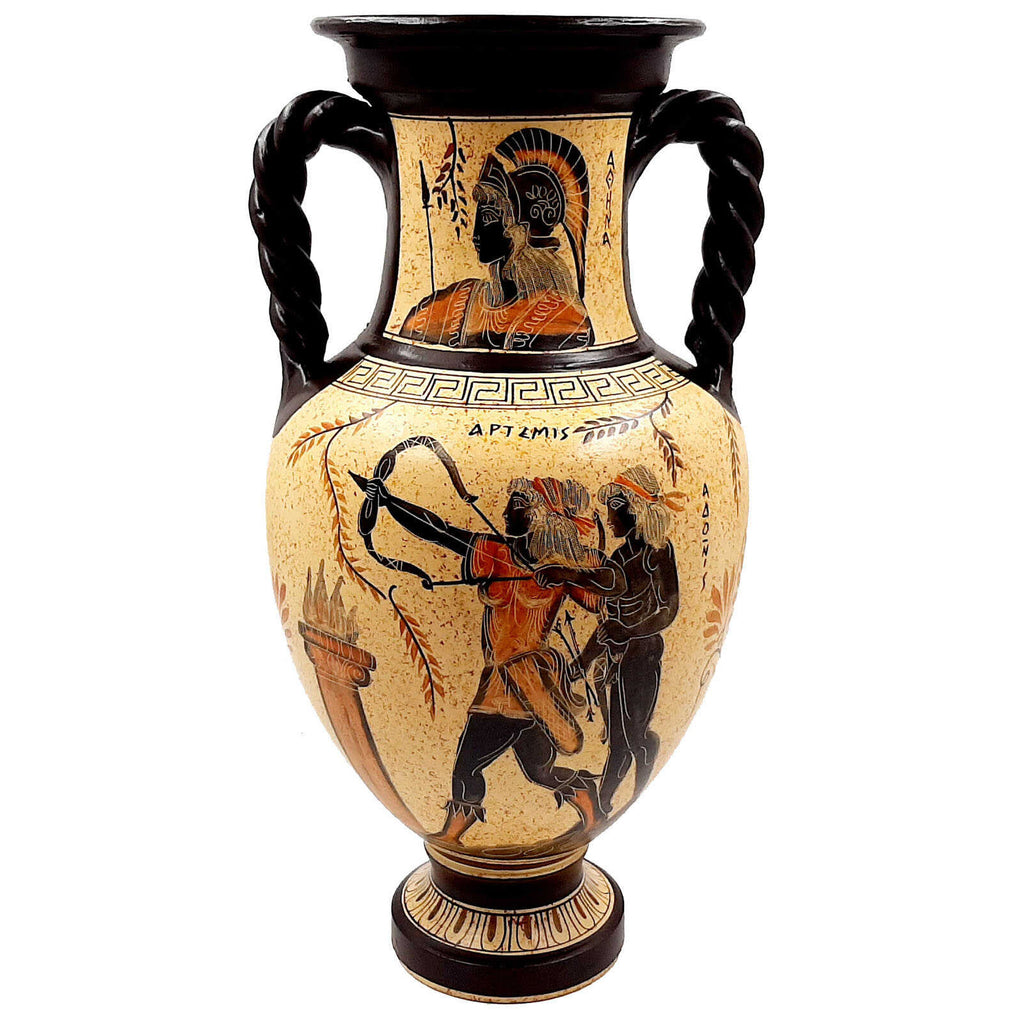 Greek Pottery Vase Amphora 36cm,Showing Goddess Artemis,Apollo and Adonis - ifigeneiaceramics