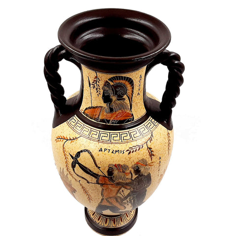 Greek Pottery Vase Amphora 36cm,Showing Goddess Artemis,Apollo and Adonis - ifigeneiaceramics