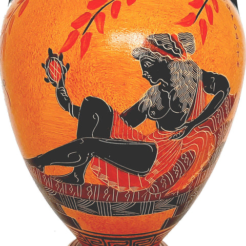 Greek Pottery Vase Amphora 26cm,Showing Goddess Aphrodite and God Dionysus - ifigeneiaceramics
