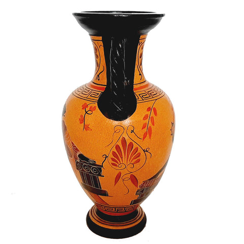 Greek Pottery Vase Amphora 26cm,Showing Goddess Aphrodite and God Dionysus - ifigeneiaceramics