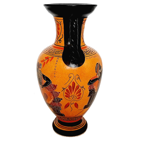 Greek Pottery Vase Amphora 26cm,Showing Goddess Aphrodite and God Dionysus - ifigeneiaceramics