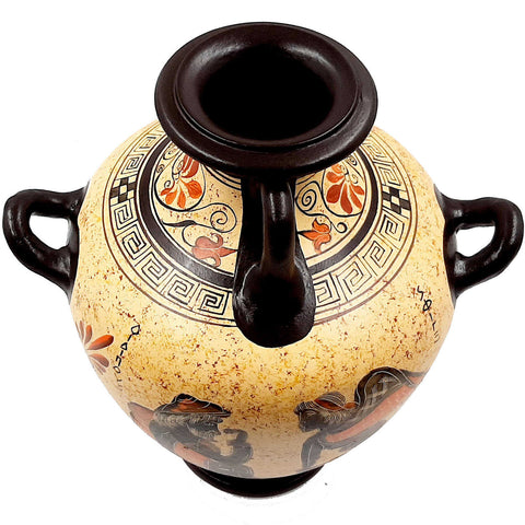 Greek Pottery Vase,3 Handle Hydria 26cm ,Aegeus with Pythia,Oedipus and the Sphinx - ifigeneiaceramics