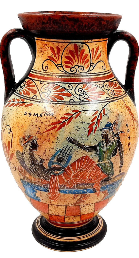 Greek Pottery Vase,Amphora 26cm,Achilles with Hector and God Hermes with Semele - ifigeneiaceramics