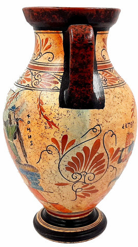 Greek Pottery Vase,Amphora 26cm,Achilles with Hector and God Hermes with Semele - ifigeneiaceramics