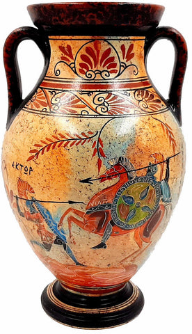 Greek Pottery Vase,Amphora 26cm,Achilles with Hector and God Hermes with Semele - ifigeneiaceramics