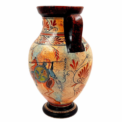 Greek Pottery Vase,Amphora 26cm,Achilles with Hector and God Hermes with Semele - ifigeneiaceramics