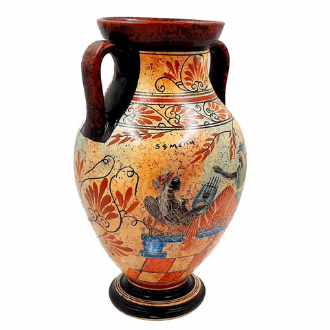Greek Pottery Vase,Amphora 26cm,Achilles with Hector and God Hermes with Semele - ifigeneiaceramics