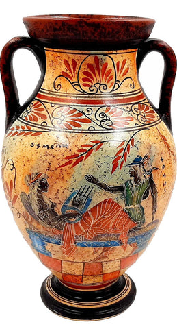 Greek Pottery Vase,Amphora 26cm,Achilles with Hector and God Hermes with Semele - ifigeneiaceramics
