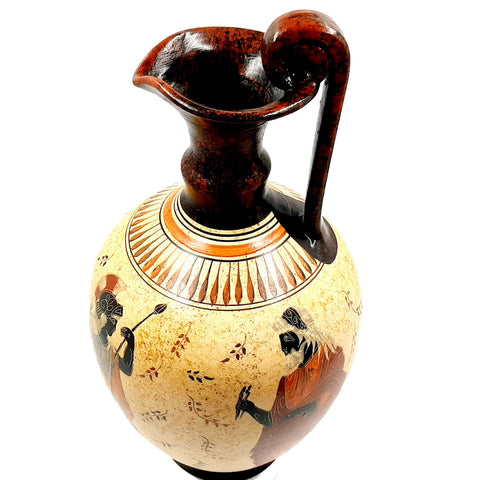 Greek Pottery Vase,Oinochoe 38cm,Goddess Aphrodite with Adonis and God Zeus with Athena - ifigeneiaceramics
