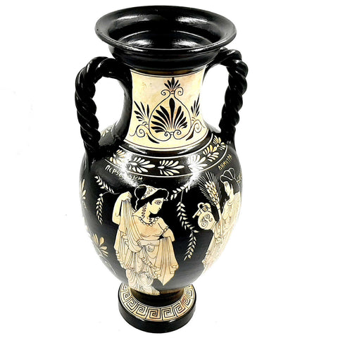 Greek Pottery Vase,White Figure Amphora 36cm,Showing Goddess Demeter with Persefone - ifigeneiaceramics