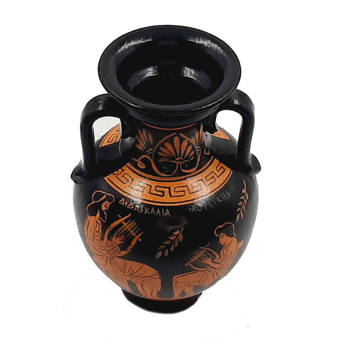 Greek Pottery ,Red figure Amphora 17cm,Hercules with Nemean Lion - ifigeneiaceramics