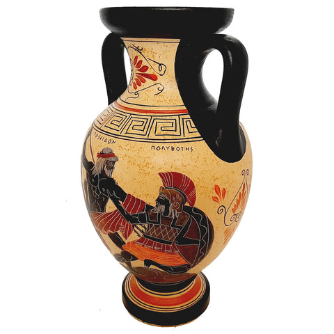 Greek Pottery vase Amphora 26cm,God Poseidon with Giant Polybotes - ifigeneiaceramics