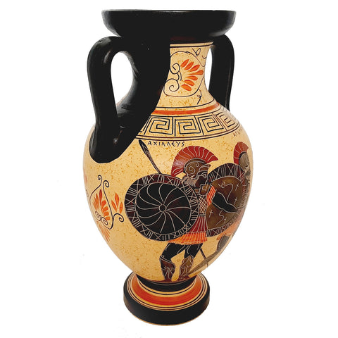 Greek Pottery vase Amphora 26cm,God Poseidon with Giant Polybotes - ifigeneiaceramics