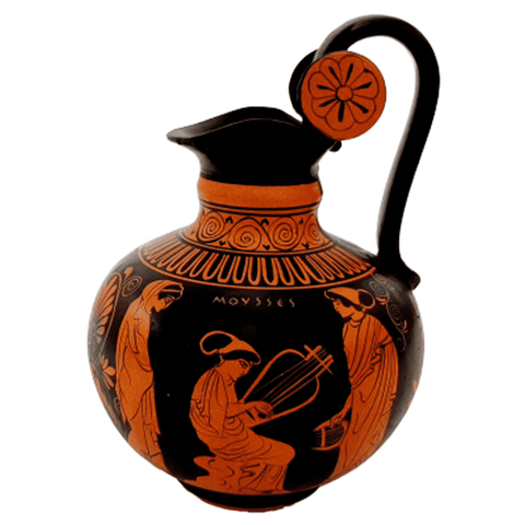 Greek Rhodian Oinochoe 20cm,Red figure pottery,God Dionysus Born - ifigeneiaceramics