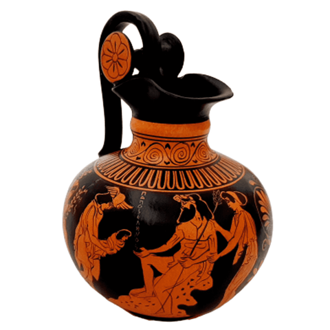 Greek Rhodian Oinochoe 20cm,Red figure pottery,God Dionysus Born - ifigeneiaceramics