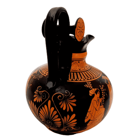 Greek Rhodian Oinochoe 20cm,Red figure pottery,God Dionysus Born - ifigeneiaceramics