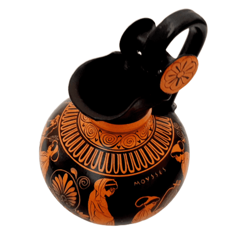 Greek Rhodian Oinochoe 20cm,Red figure pottery,God Dionysus Born - ifigeneiaceramics