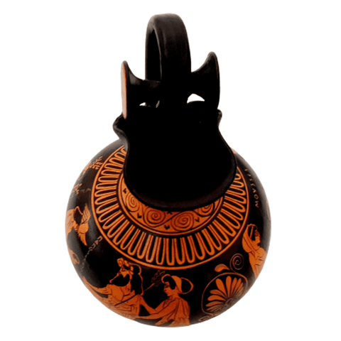 Greek Rhodian Oinochoe 20cm,Red figure pottery,God Dionysus Born - ifigeneiaceramics