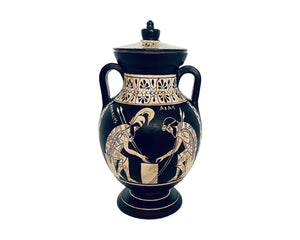 Greek Vase Amphora with lid,Ajax and Achilles,White figure Pottery 19cm