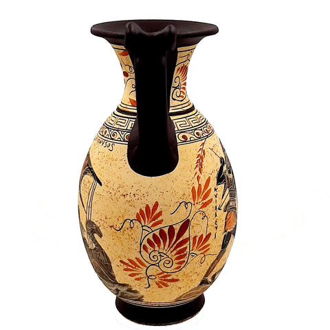 Greek Vase Jar,Oinochoe 26cm,Showing Achilles killing Penthesilea and God Dionysus - ifigeneiaceramics