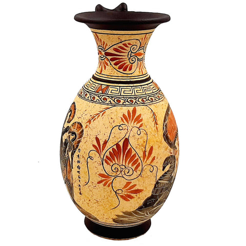 Greek Vase Jar,Oinochoe 26cm,Showing Achilles killing Penthesilea and God Dionysus - ifigeneiaceramics