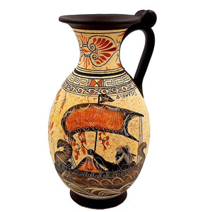 Greek Vase Jar,Oinochoe 26cm,Showing Achilles killing Penthesilea and God Dionysus - ifigeneiaceramics