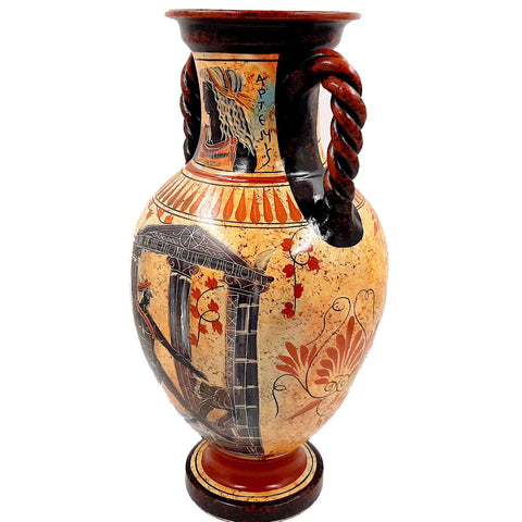 Greek Vase,Amphora 36cm,Multicolored,shows Theseus and the Minotaur - ifigeneiaceramics