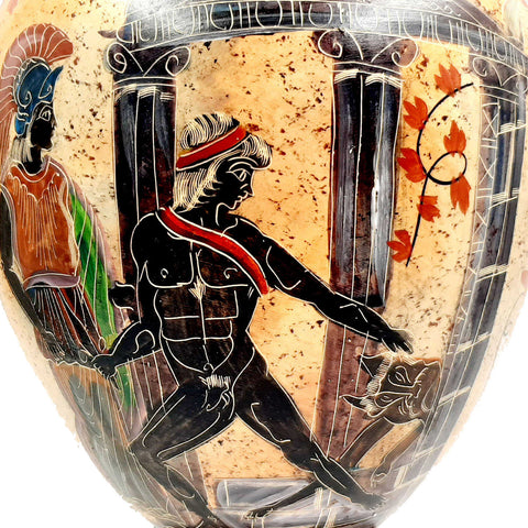 Greek Vase,Amphora 36cm,Multicolored,shows Theseus and the Minotaur - ifigeneiaceramics