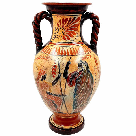 Greek Vase,Amphora 36cm,Multicolored,shows Theseus and the Minotaur - ifigeneiaceramics
