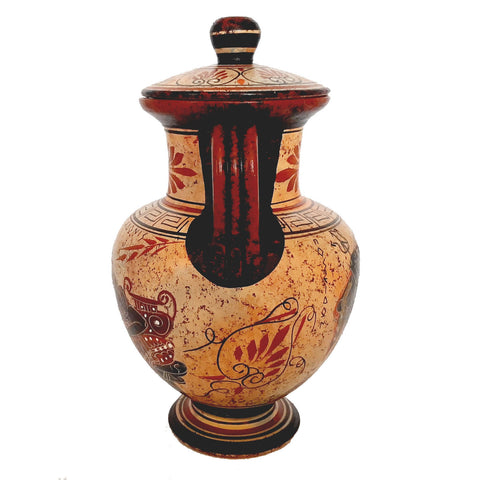Greek Vase,Amphora with lid 19,5cm,God Poseidon with Goddess Hera - ifigeneiaceramics
